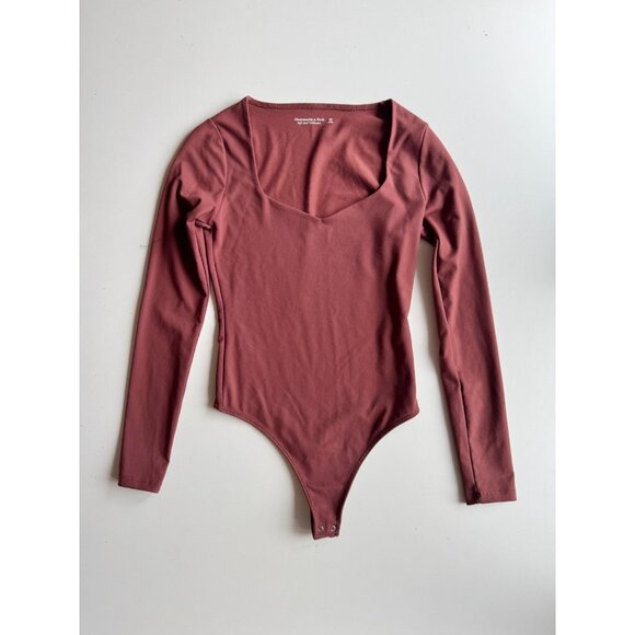 ABERCROMBIE & FITCH Brown Soft Jersey Long Sleeve Sweetheart Bodysuit, Size XS - Picture 1 of 13